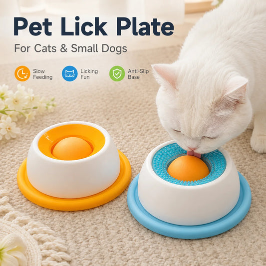 Pet Lick Plate Slow Feeder Bowl for Cats Small Dogs Rotating Ball Treat Toy Anti Slip Licking Mat for Wet Food