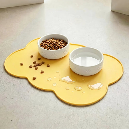 [Pet Feeding Mat] Silicone Pet Place Mat, Leak-Proof Non-Slip Feeding Mat for Dogs And Cats, Elliptical Bowl Pad